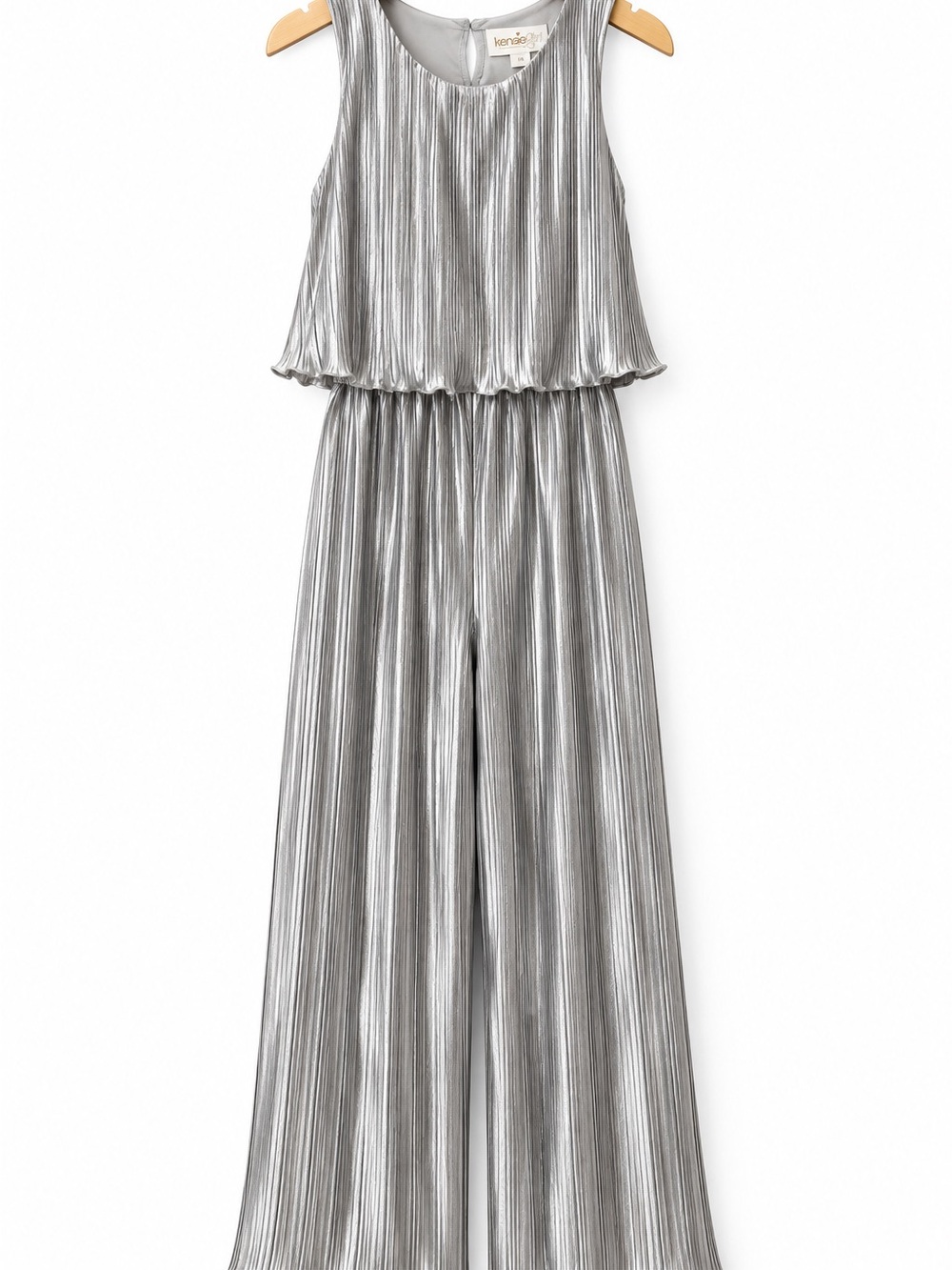 NWT Kensie Girl Size 16 Silver Metallic Pleated Jumpsuit Formal Party